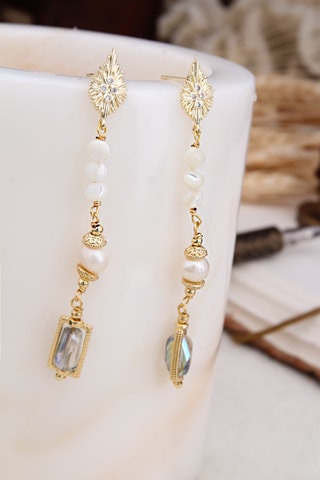 Brincos - Banhado a ouro amarelo, labradorites e pérolas de cultura