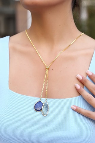 Colar folheado a ouro fino amarelo - Safira e prehnite