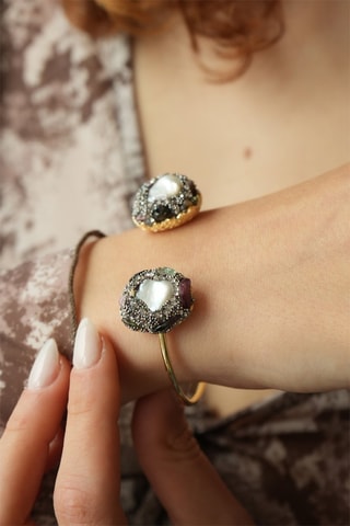 Pulseira rígida - Banhado a ouro amarelo, pérolas de cultura e turmalinas