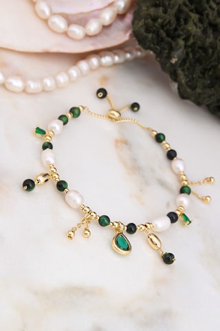 Pulseira - Banhado a ouro amarelo, zircões e pérolas de cultura