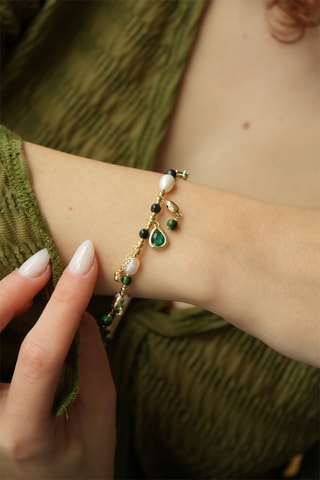 Pulseira - Banhado a ouro amarelo, zircões e pérolas de cultura