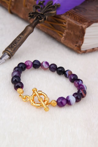 Pulseira - Dourado a ouro amarelo e ágatas