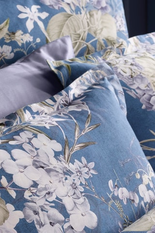 2 taies d'oreiller en satin de coton 79 fils/cm² Hortensia - Bleu et blanc