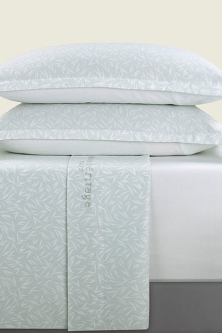 Parure de draps en satin de coton 80 fils/cm² Olea europaea - Vert et blanc
