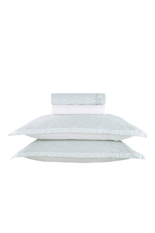 Parure de draps en satin de coton 80 fils/cm² Olea europaea - Vert et blanc