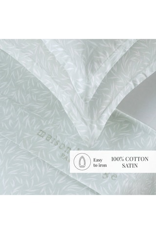 Parure de draps en satin de coton 80 fils/cm² Olea europaea - Vert et blanc