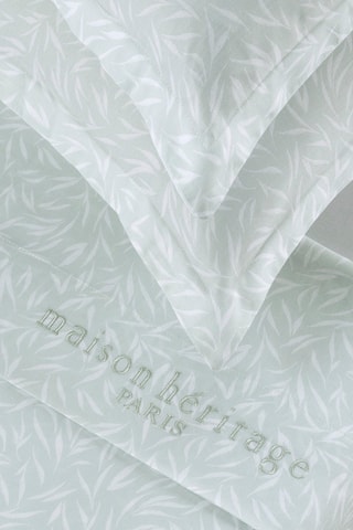 Parure de draps en satin de coton 80 fils/cm² Olea europaea - Vert et blanc