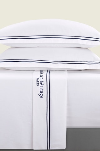 Parure de draps en satin de coton 80 fils/cm² Paris - Blanc et bleu foncé