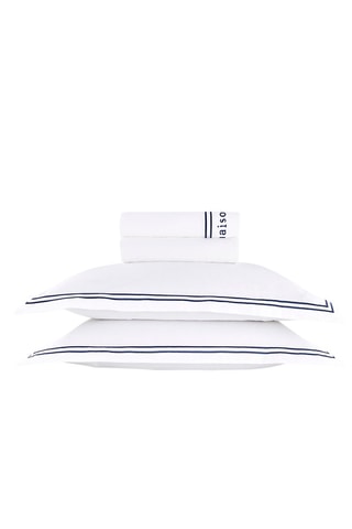 Parure de draps en satin de coton 80 fils/cm² Paris - Blanc et bleu foncé