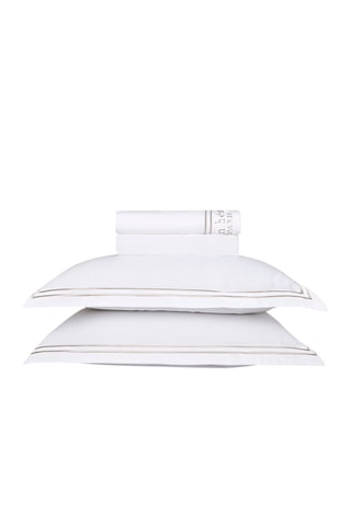 Parure de draps en satin de coton 80 fils/cm² Paris - Blanc et taupe