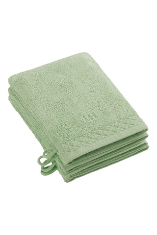 4 gants de toilette Uni - Vert amande - - 15 x 21 cm