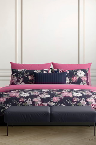 2 taies d'oreiller en satin de coton 80 fils/cm² Mila - Bleu marine et rose