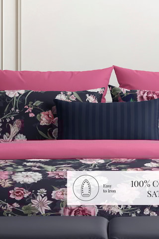 2 taies d'oreiller en satin de coton 80 fils/cm² Mila - Bleu marine et rose