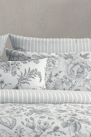 2 taies d'oreiller en satin de coton 80 fils/cm² Fleurs esquissées - Gris