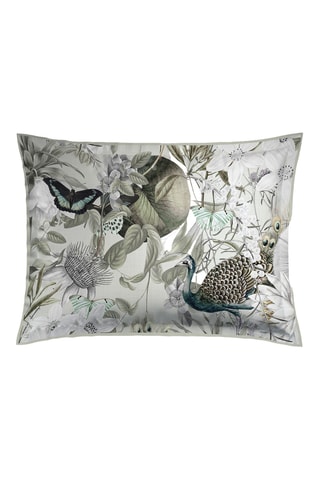 2 taies d'oreiller en satin de coton 80 fils/cm² Jardin orné - Sauge et blanc