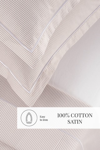 2 taies d'oreiller en percale de coton 80 fils/cm² Dauphine - Taupe et blanc