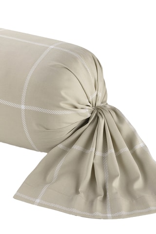 Taie de traversin en satin de coton 80 fils/cm² Amélia - Taupe et blanc