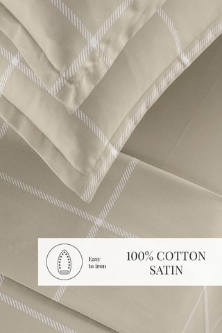 Taie de traversin en satin de coton 80 fils/cm² Amélia - Taupe et blanc