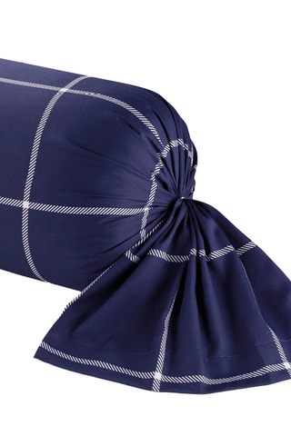 Taie de traversin en satin de coton 80 fils/cm² Amélia - Bleu foncé et blanc