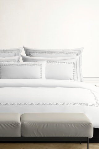 Taie de traversin en satin de coton 80 fils/cm² Grand Hôtel - Blanc et gris