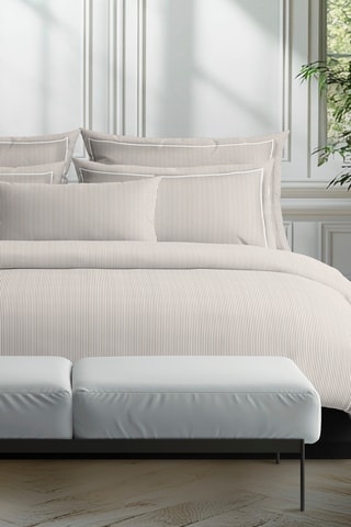 Taie de traversin en percale de coton 80 fils/cm² Dauphine - Taupe et blanc