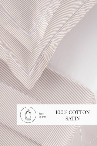 Taie de traversin en percale de coton 80 fils/cm² Dauphine - Taupe et blanc