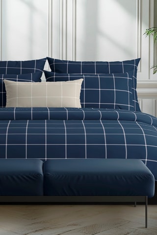 2 taies d'oreiller en satin de coton 80 fils/cm² Amélia - Bleu foncé et blanc