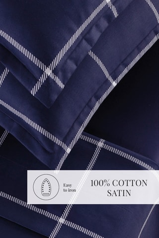2 taies d'oreiller en satin de coton 80 fils/cm² Amélia - Bleu foncé et blanc