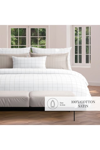 2 taies d'oreiller en satin de coton 80 fils/cm² Carreaux - Blanc et taupe