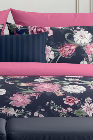 Drap plat en satin de coton 80 fils/cm² Eclat nocturne - Bleu foncé et rose