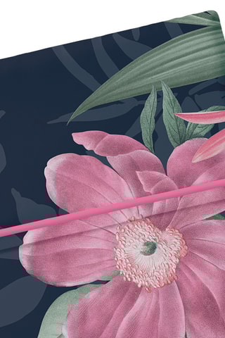 Drap plat en satin de coton 80 fils/cm² Eclat nocturne - Bleu foncé et rose