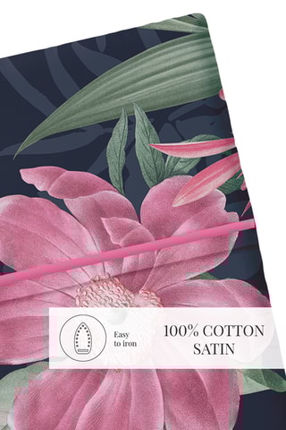 Drap plat en satin de coton 80 fils/cm² Eclat nocturne - Bleu foncé et rose