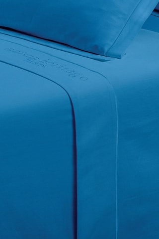 Drap plat en satin de coton 80 fils/cm² Uni - Bleu