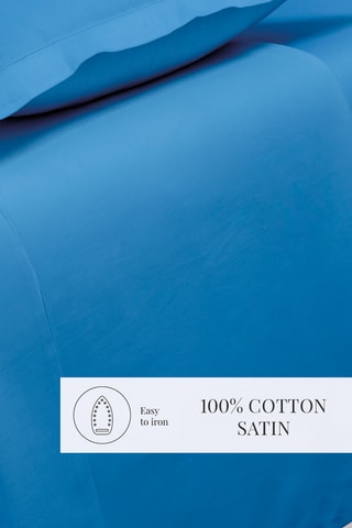 Drap plat en satin de coton 80 fils/cm² Uni - Bleu
