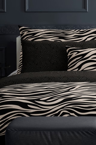 Drap plat en satin de coton 80 fils/cm² Cebra - Noir et beige