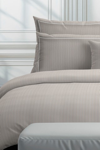Drap plat en percale de coton 80 fils/cm² Dauphine - Taupe et blanc