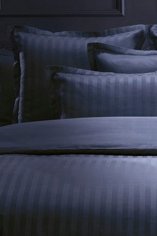 Drap plat en satin de coton 80 fils/cm² Dobby - Bleu foncé