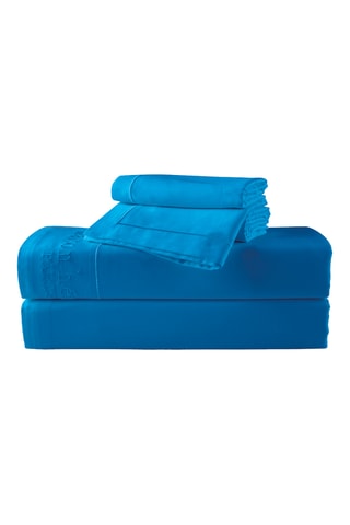 Parure de draps en satin de coton 80 fils/cm² Uni - Bleu