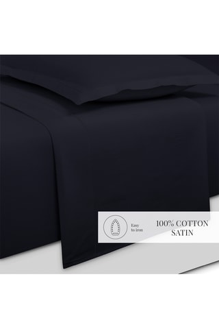 Parure de draps en satin de coton 80 fils/cm² Uni - Bleu nuit