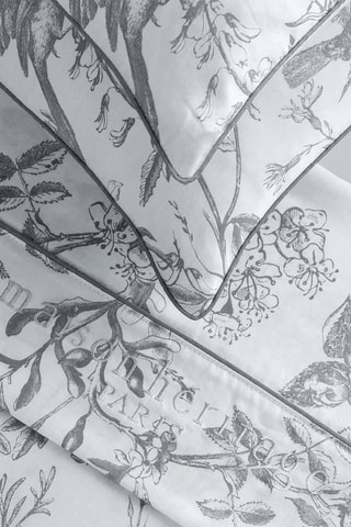 Parure de draps en satin de coton 80 fils/cm² Colibri floral - Blanc et gris