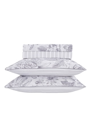 Parure de draps en satin de coton 80 fils/cm² Fleurs esquissées - Blanc et gris