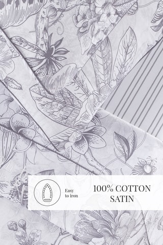 Parure de draps en satin de coton 80 fils/cm² Fleurs esquissées - Blanc et gris