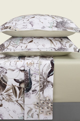 Parure de draps en satin de coton 80 fils/cm² Jardin orné - Vert clair et blanc