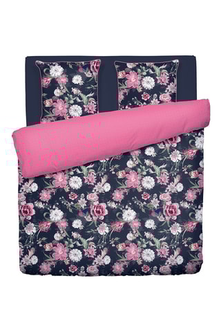 Parure de couette en satin de coton 80 fils/cm² Eclat nocturne - Bleu foncé et rose