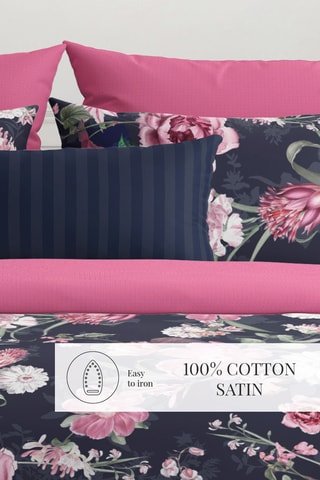Parure de couette en satin de coton 80 fils/cm² Eclat nocturne - Bleu foncé et rose