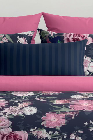 Parure de couette en satin de coton 80 fils/cm² Eclat nocturne - Bleu foncé et rose