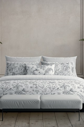 Parure de couette en satin de coton 80 fils/cm² Fleurs esquissées - Blanc et gris