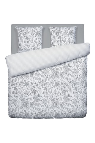 Parure de couette en satin de coton 80 fils/cm² Fleurs esquissées - Blanc et gris