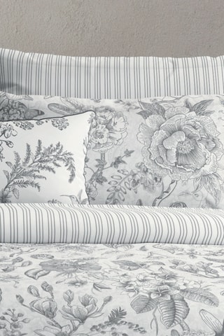 Parure de couette en satin de coton 80 fils/cm² Fleurs esquissées - Blanc et gris