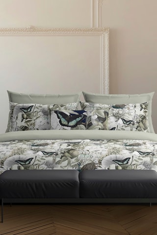 Parure de couette en satin de coton 80 fils/cm² Jardin orné - Vert clair et blanc